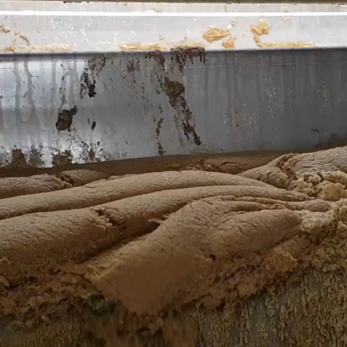 Sludge being scraped of the surface of a DAF system at a meat processing plant in Tas
